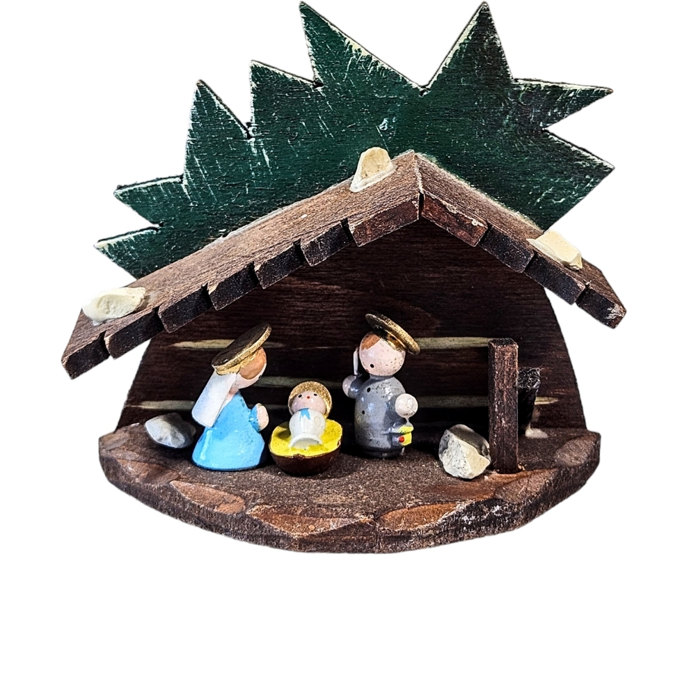 Vintage Hand Painted Miniature Wood Nativity Scene Retro 60s